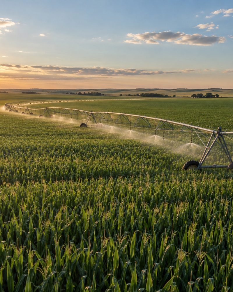 Center-pivot irrigation crossing a Nebraska cornfield